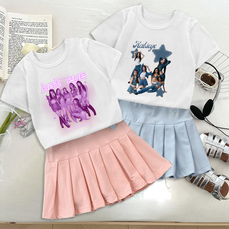 Embroidery Skirt - Moda K POP K-KATSEYE T-shirt Gonna