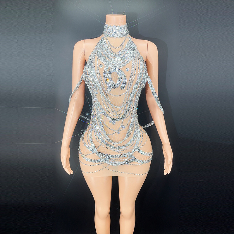 Embroidery Skirt - Abiti da ballo Sexy in argento