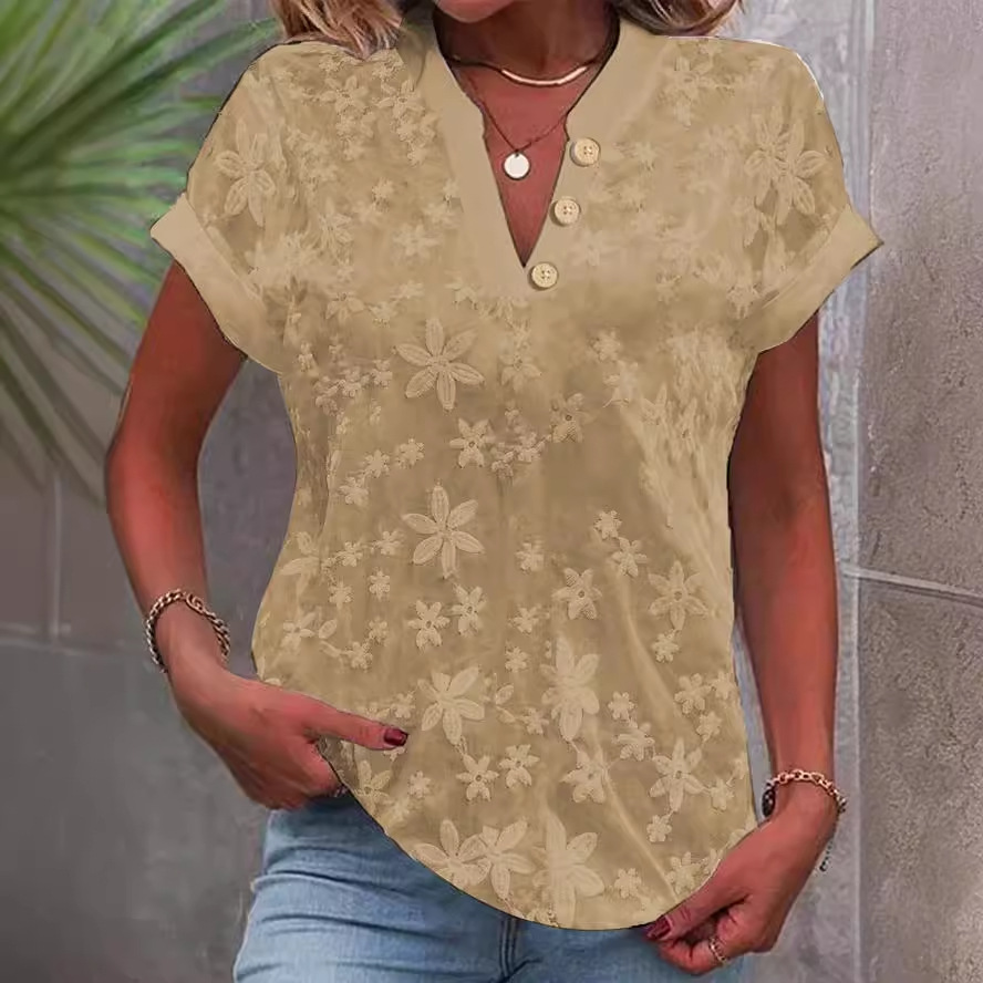 Embroidery Jersey - Camicetta da donna con ricamo floreale,