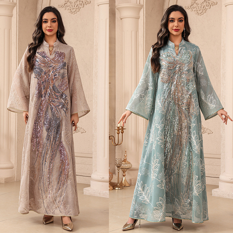 Embroidery Arabic - Abito Musulmano Abaya per Donne, Vestito